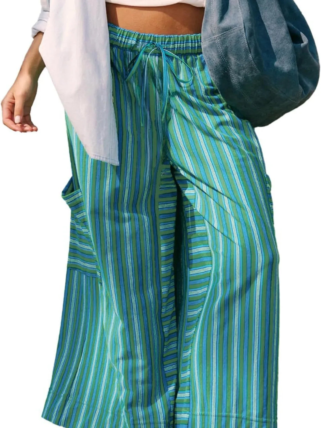 Contrast Striped Wide Leg Pants