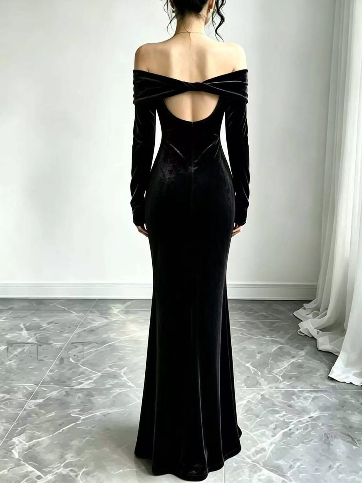 Off-Shoulder Ruched Mermaid Maxi Dress