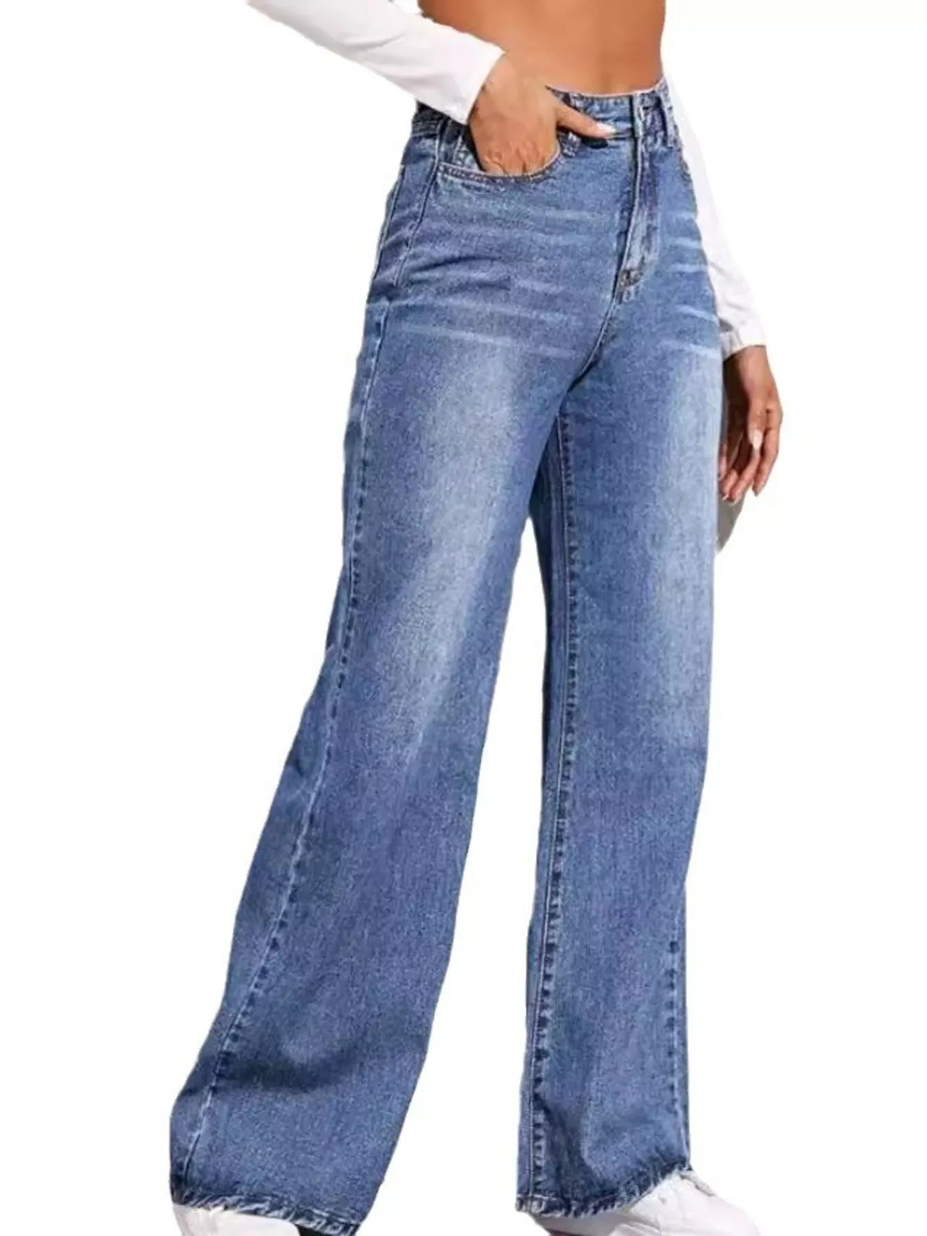 High-Waisted Wide Leg Jeans in Blue by Dreamy Drapes
