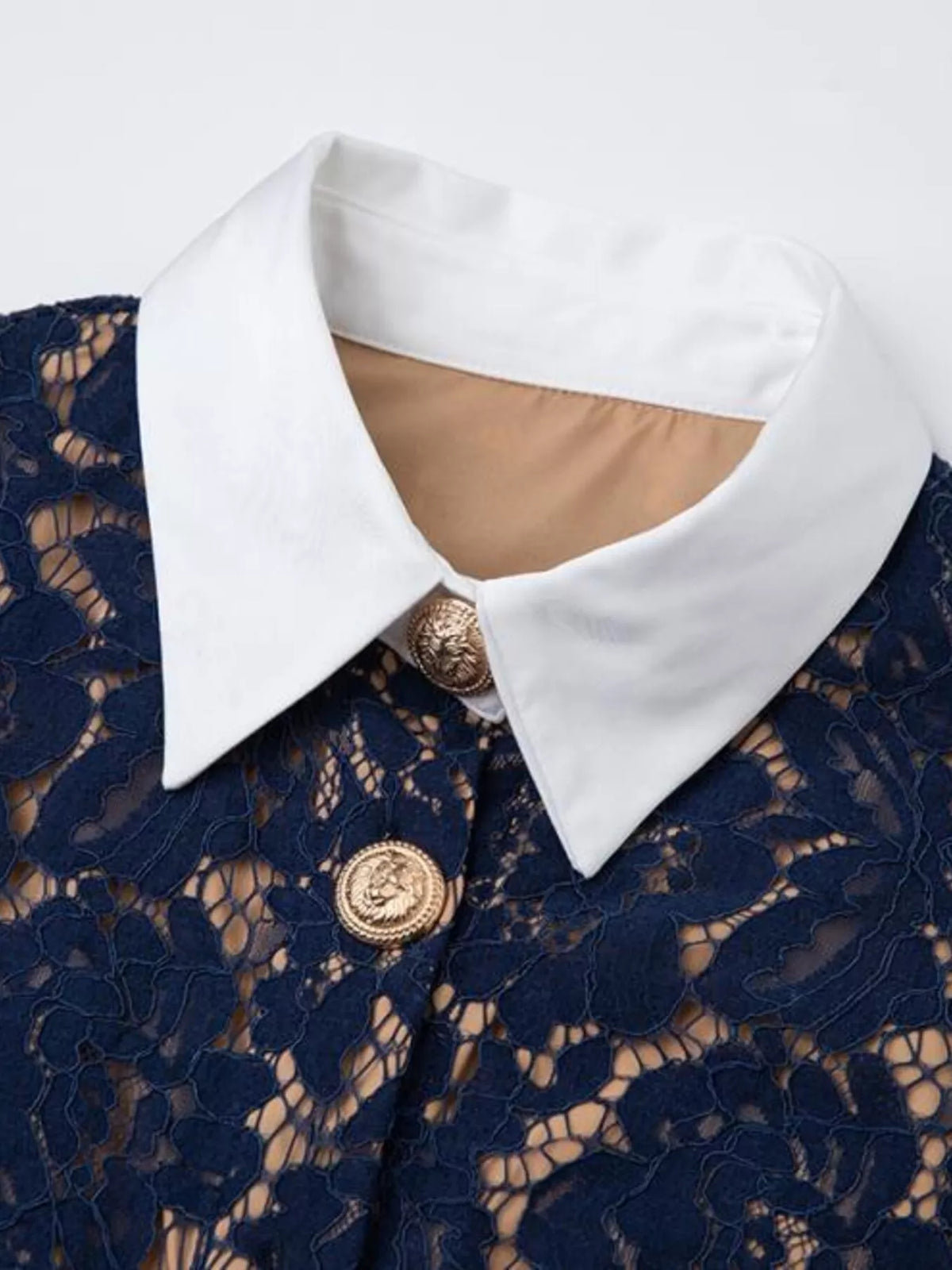 Lace Button-Down Midi Dress in Blue