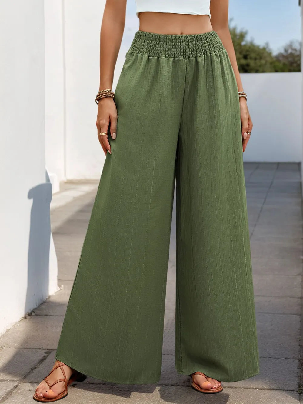 Smocked Wide Leg Pants in Moss