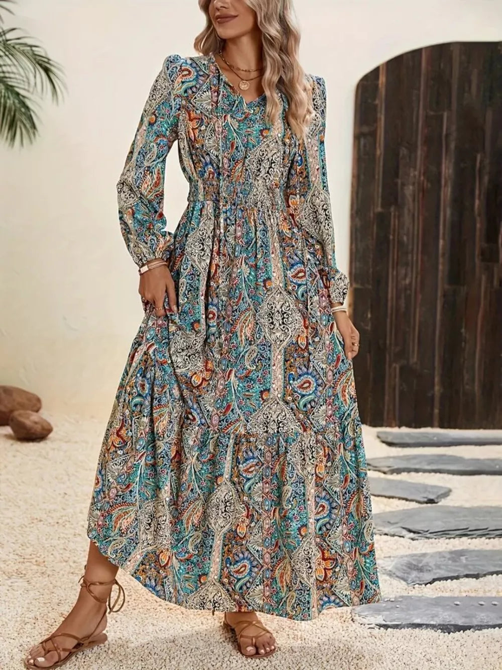 Tie Neck Maxi Dress in Air Force Blue
