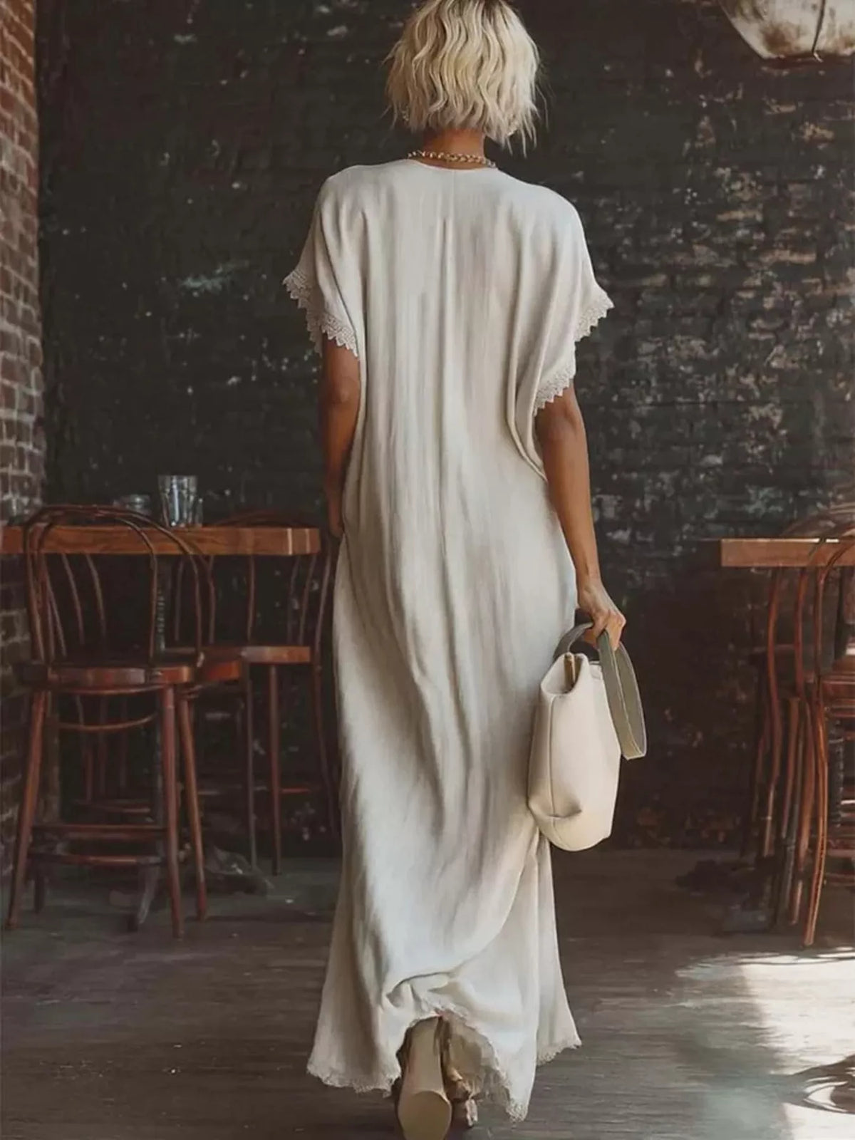 Lace Trim V-Neck Maxi Dress