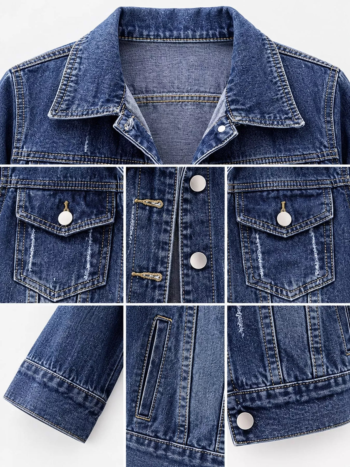 Distressed Mid-Sleeve Denim Jacket