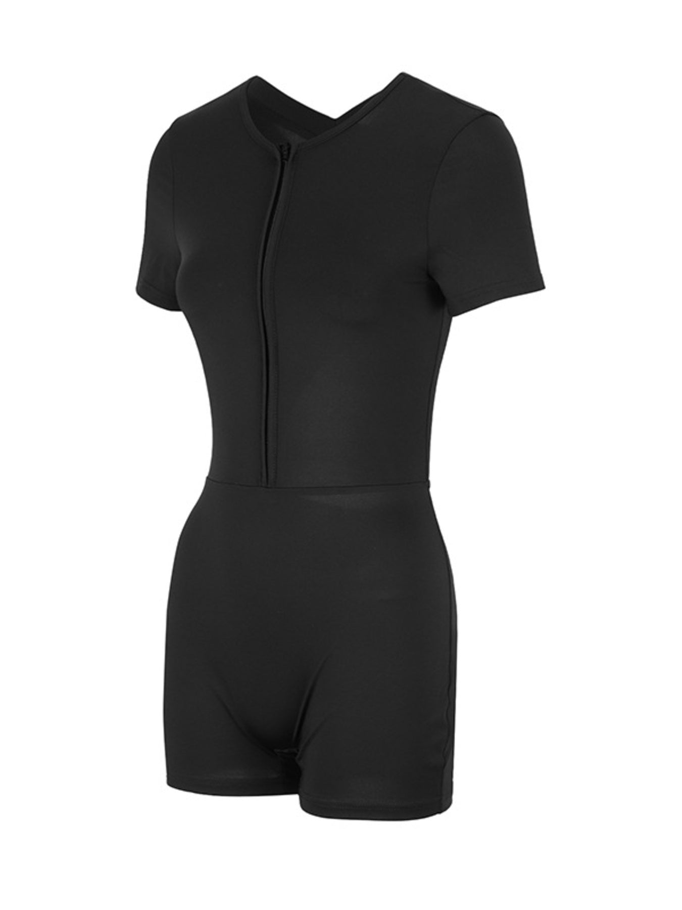 Cutout-Back Short Sleeve Romper in Black