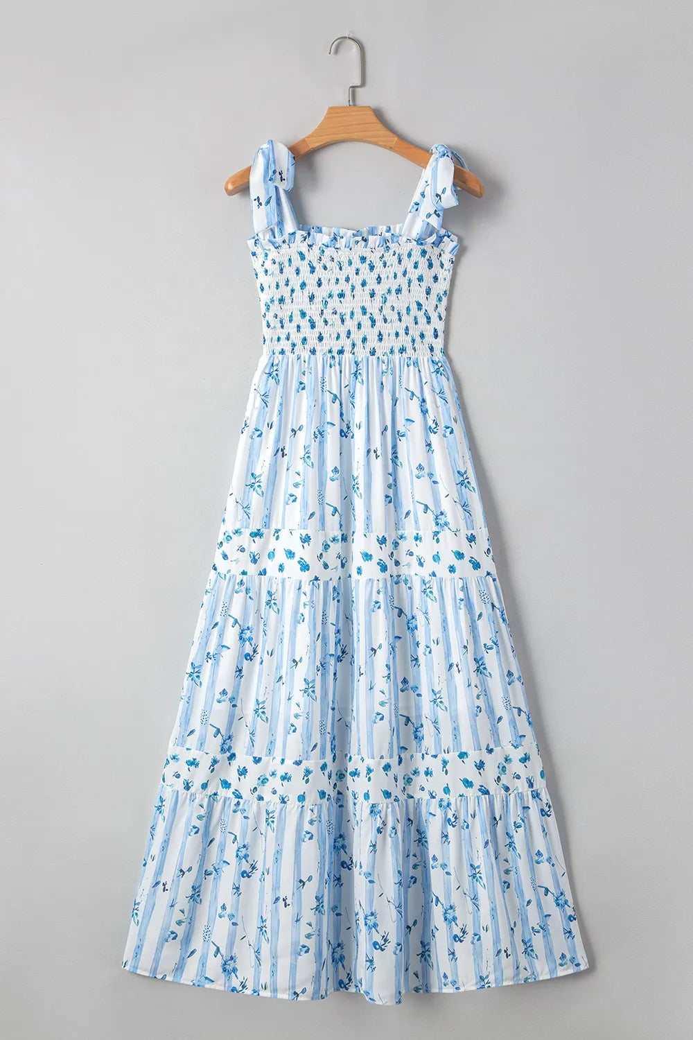 Floral Smocked Tiered Dress in Light Blue