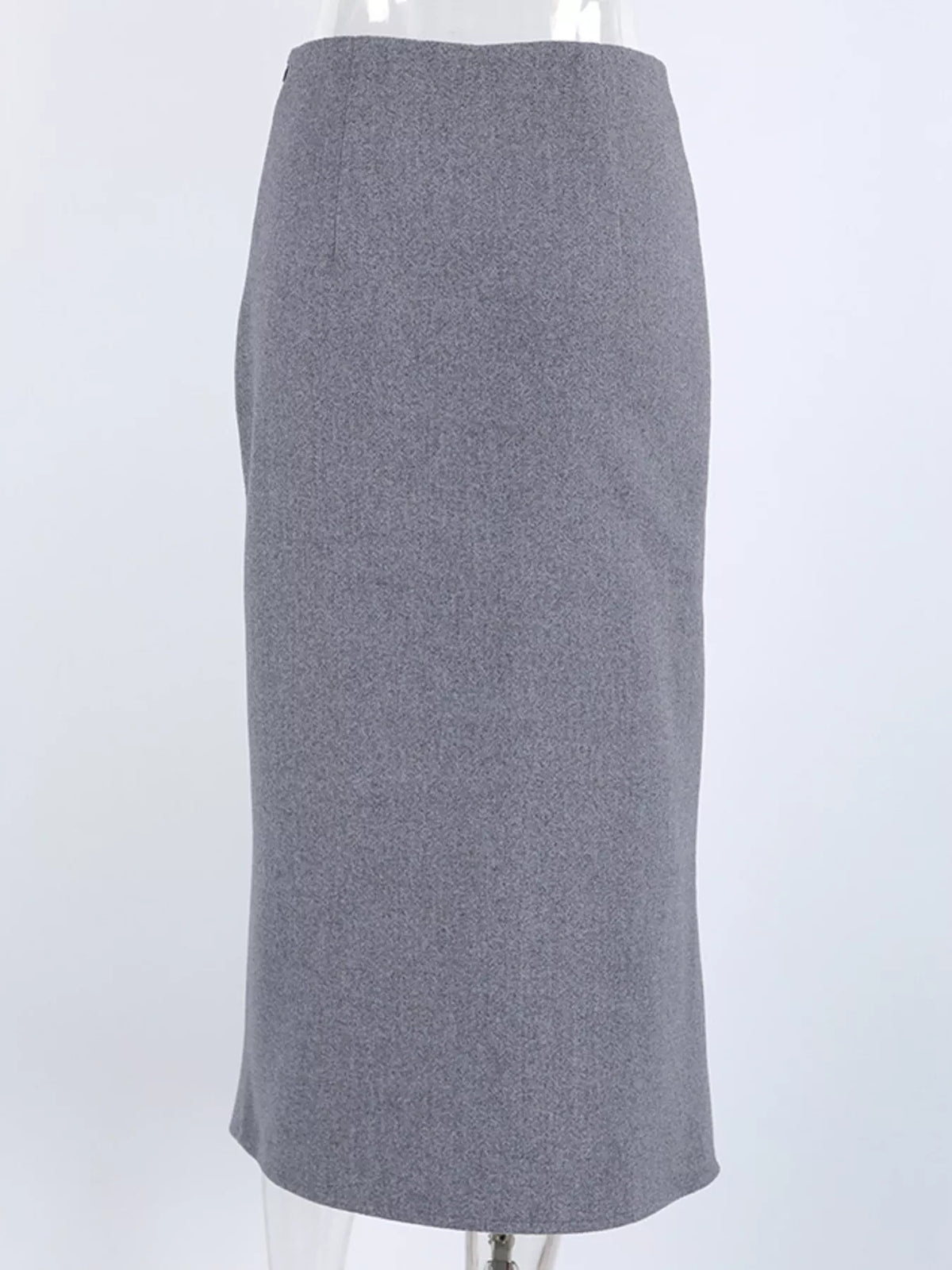 High-Waisted Wrap Midi Skirt in Gray
