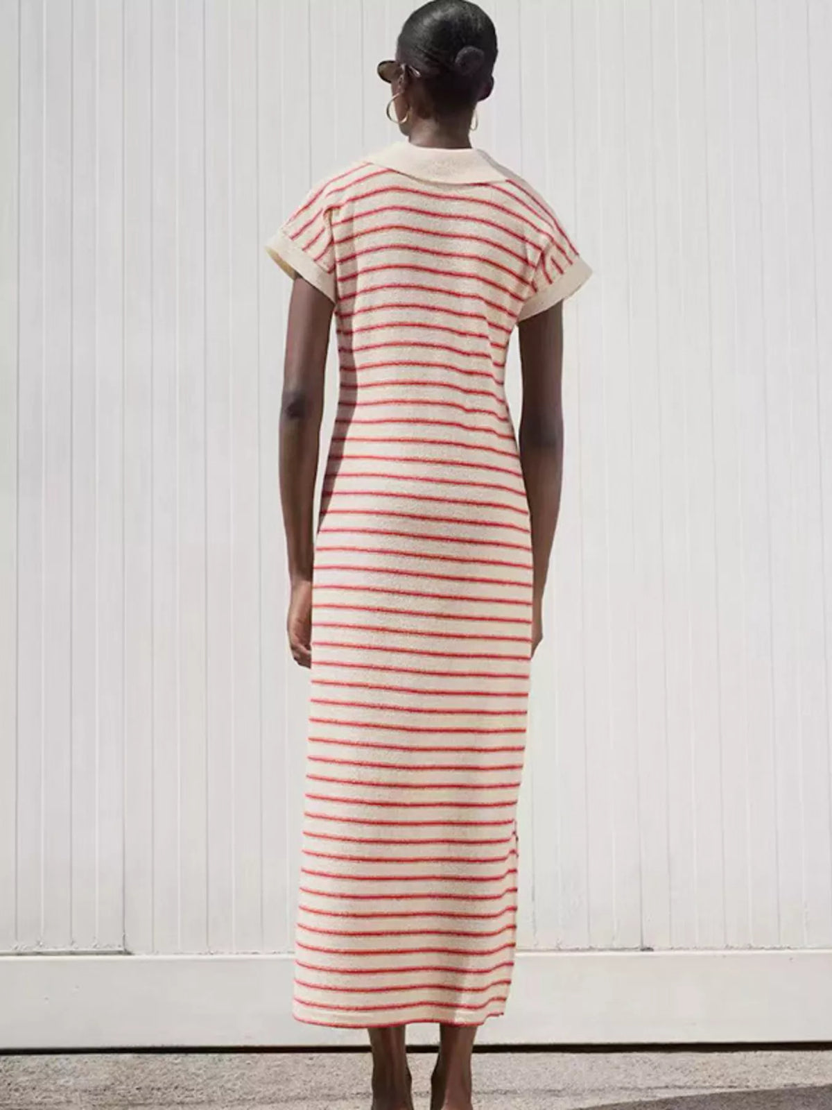 Striped Slit Short-Sleeve Maxi Dress