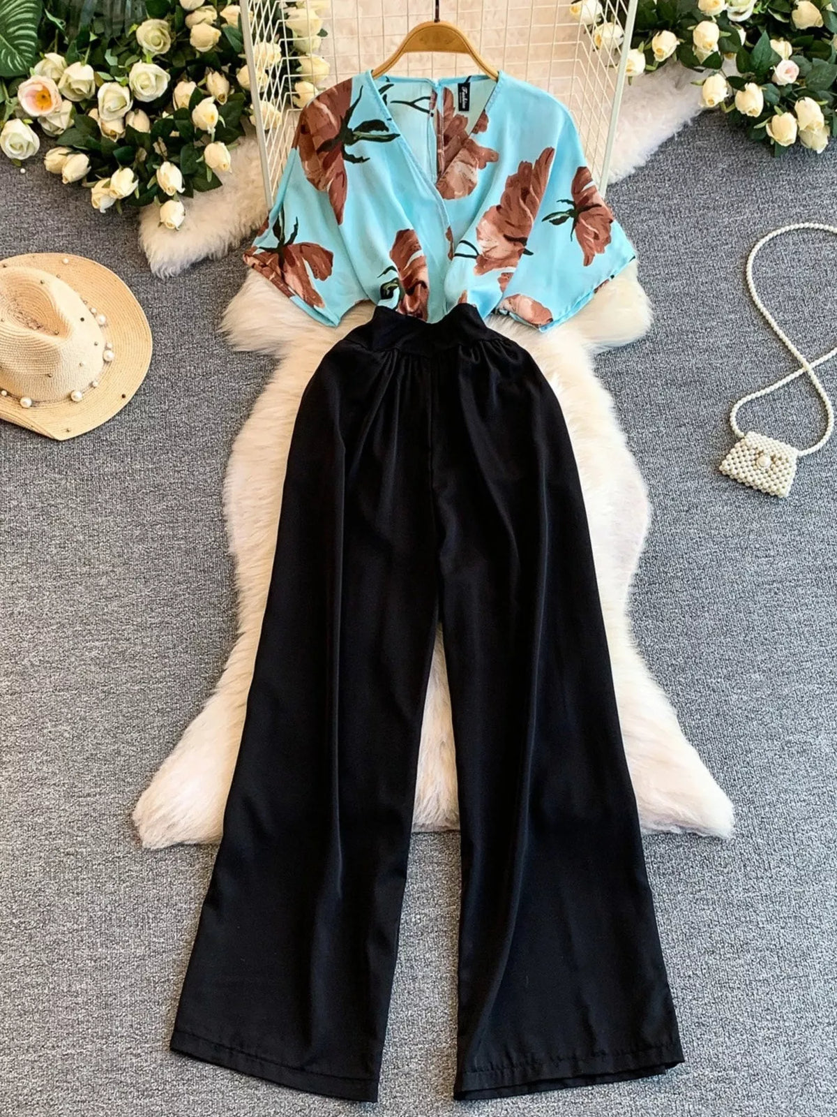 Printed Wide Leg Pocket Jumpsuit