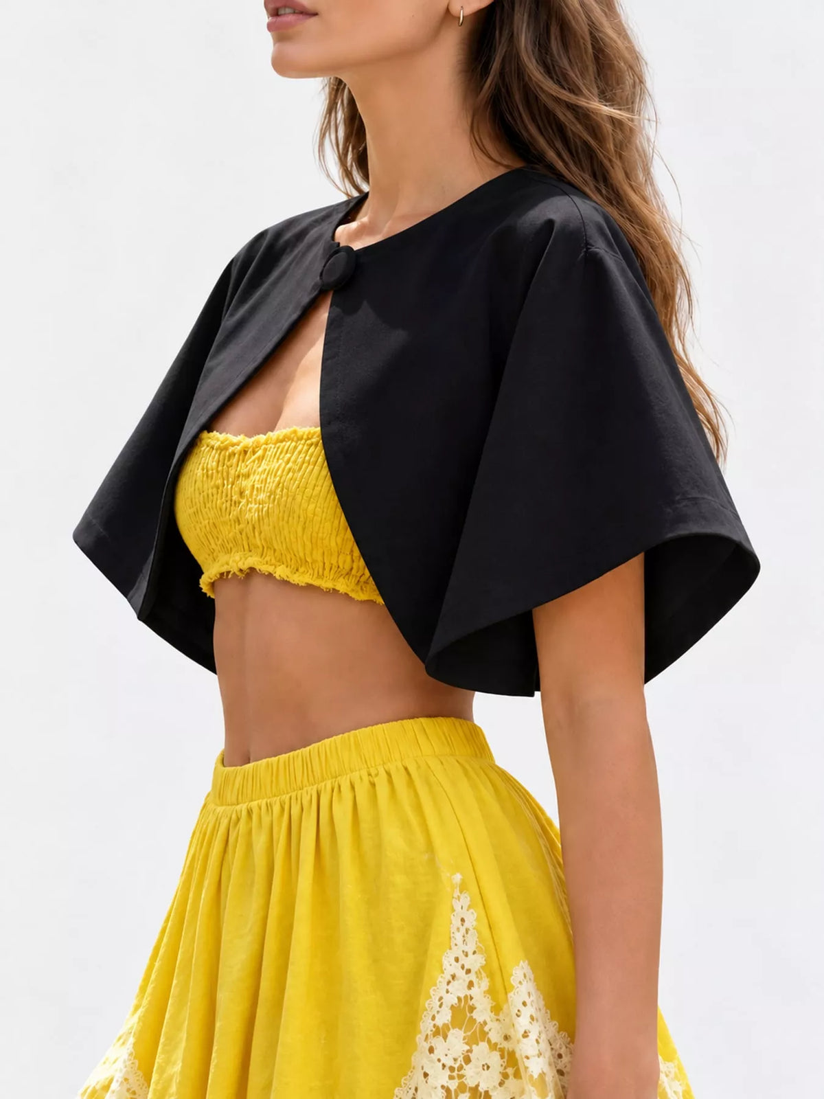 Single-Button Cropped Cape