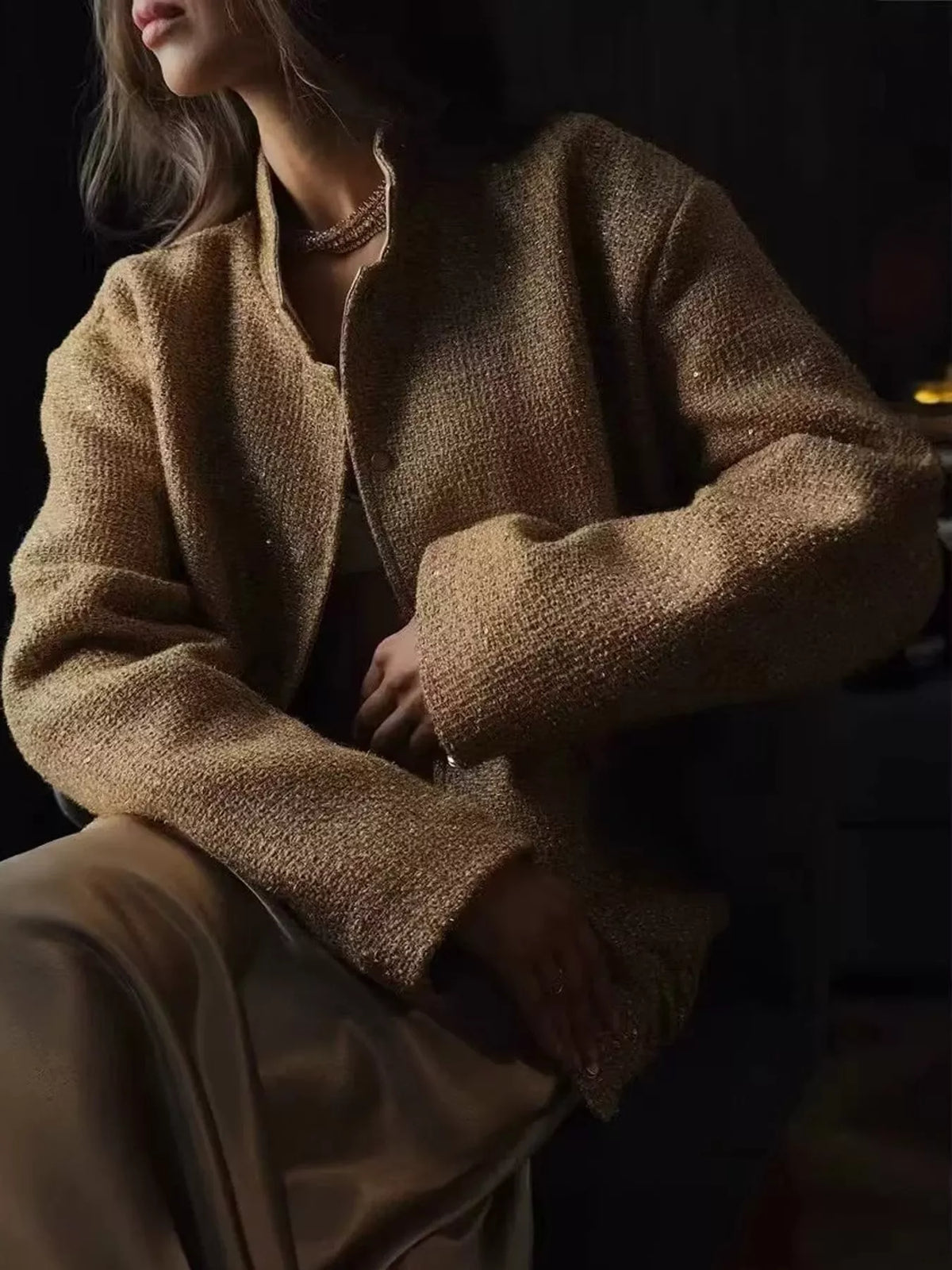 Tweed Bomber Jacket with Sequin Detail