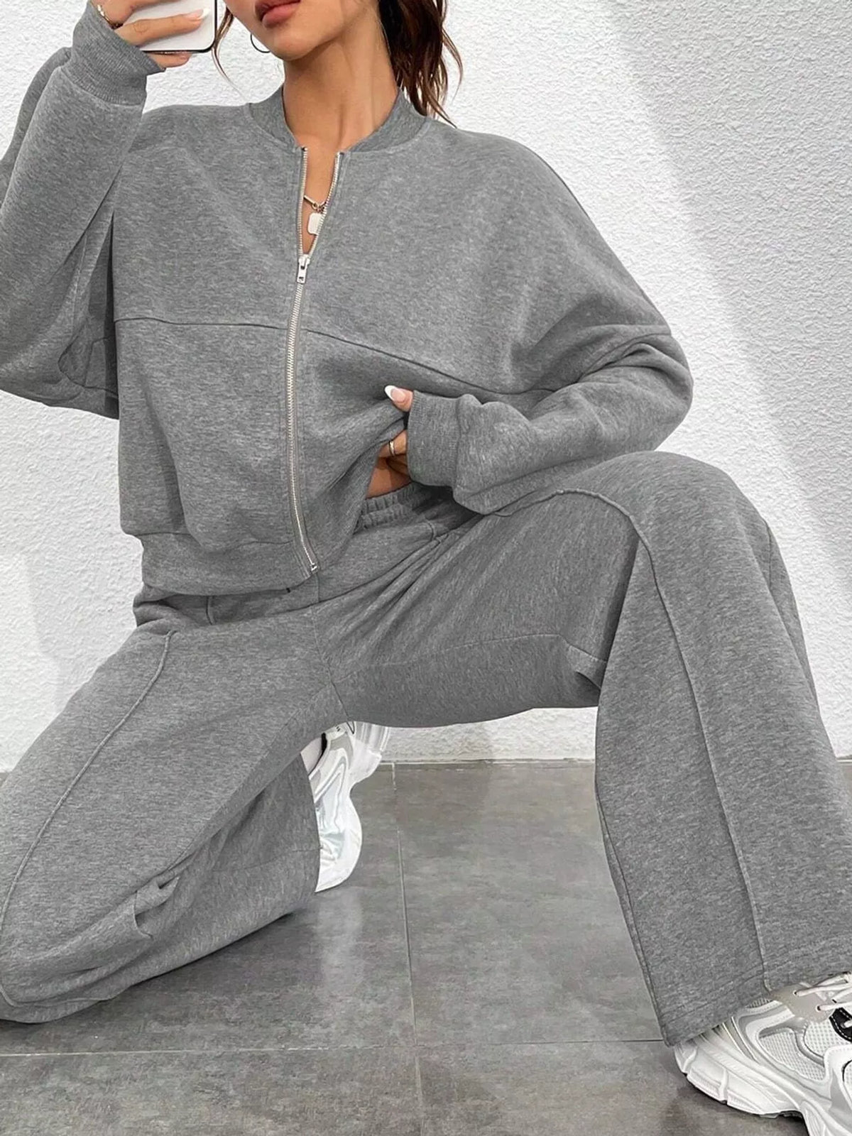 Zip-Up Jacket and Wide-Leg Sweatpants Set