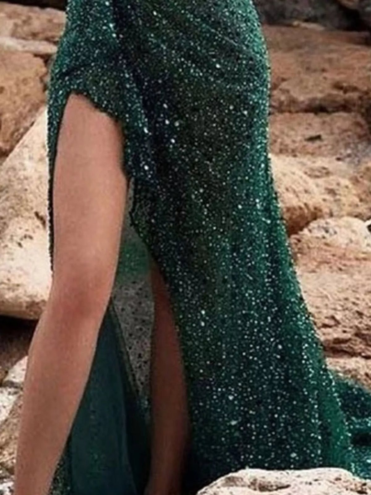 Sequin One-Shoulder High-Slit Evening Dress