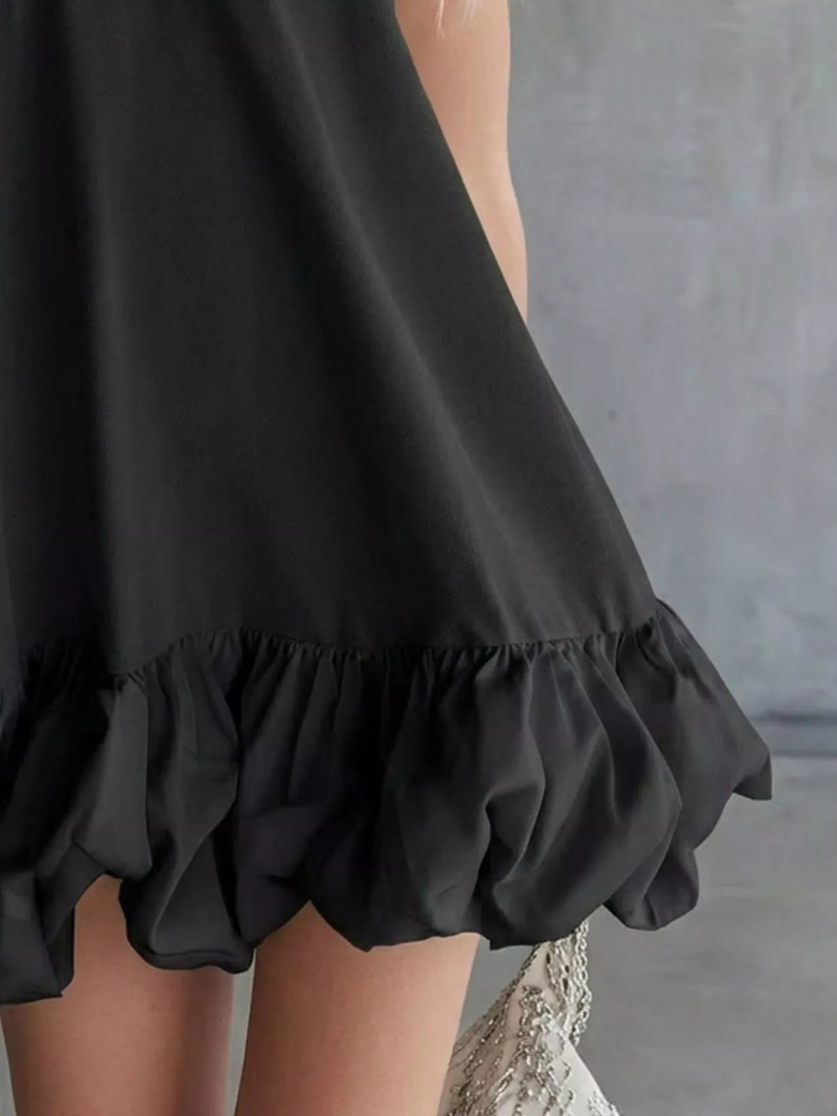 Ruffled V-Neck Bubble Hem Mini Dress