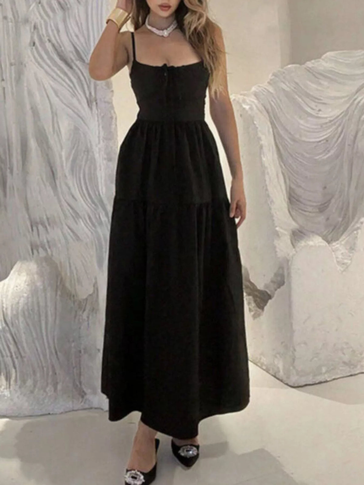 Lace-Up Back Maxi Cami Dress by Calliope