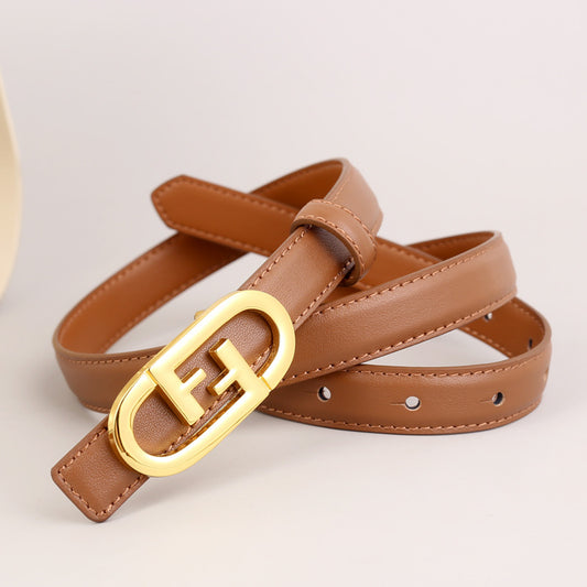 Ilussa Leather Belt with Golden Buckle — Caramel