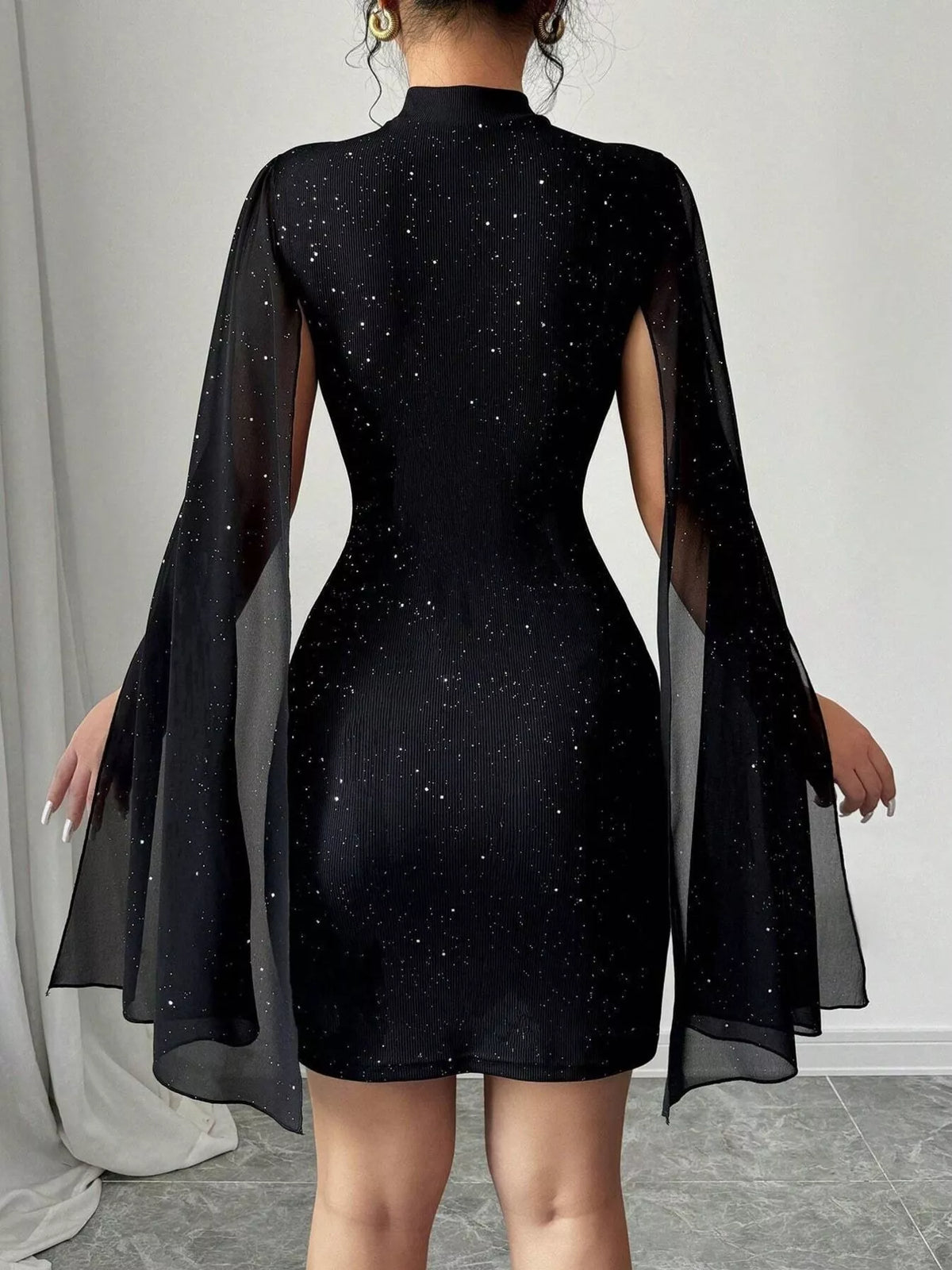 Cutout Bodycon Mini Dress with Cape Sleeves