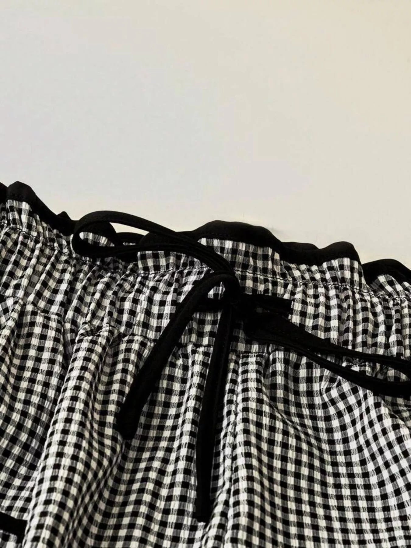 Gingham Wide Leg Pants in Black