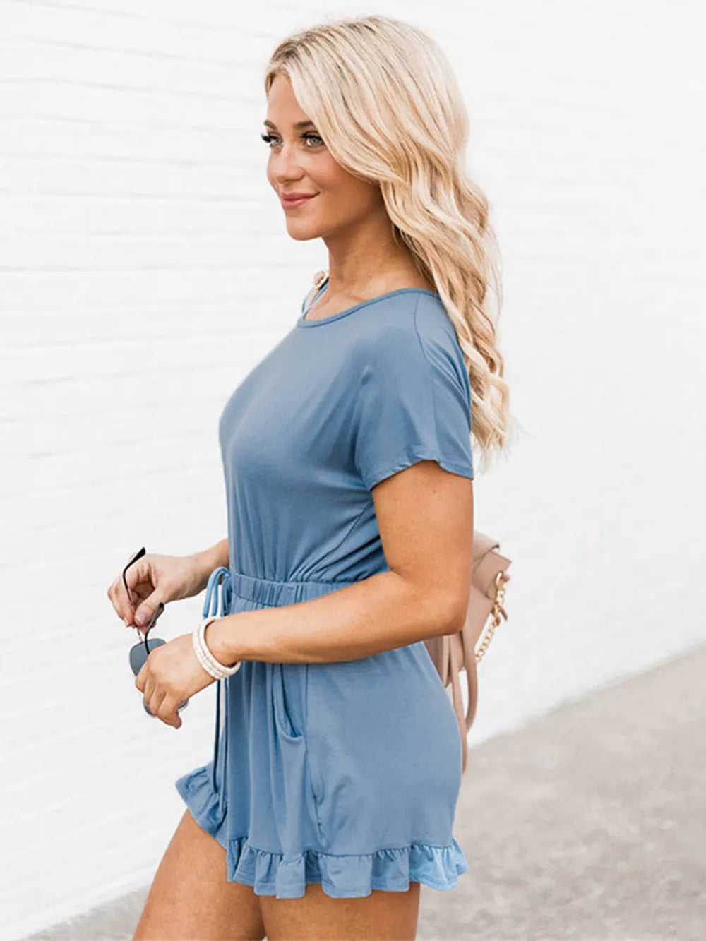 Ruffled Boat Neck Romper by S.S.Ni