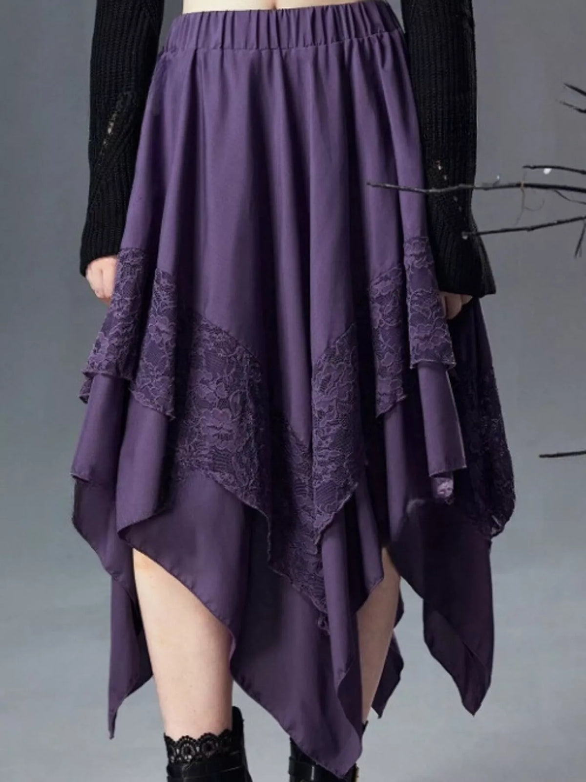 Asymmetrical Tiered Lace Skirt, Plus Size