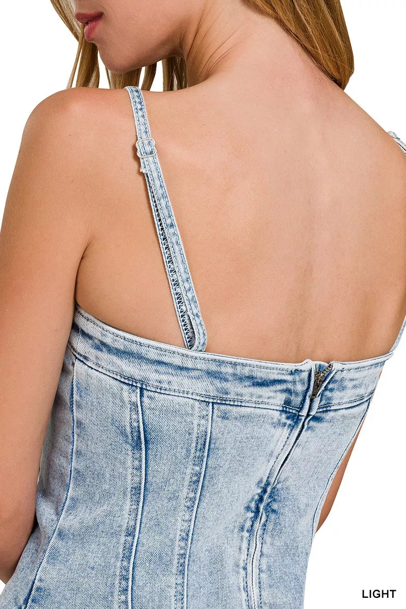 Zenana Spaghetti Strap Denim Dress in Light Wash