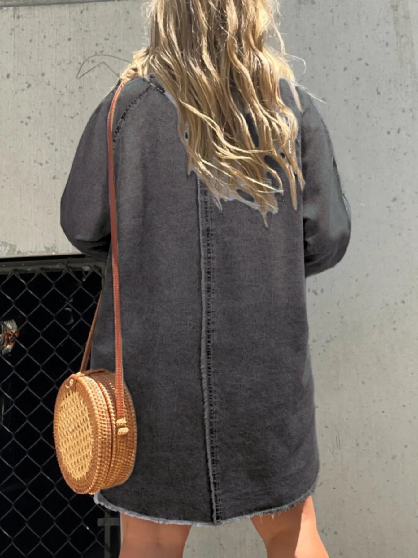 Oversized Button-Front Denim Shirt Dress