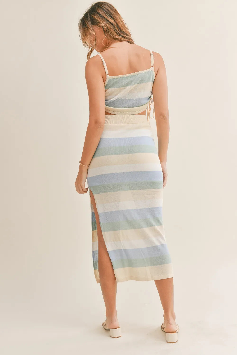 Striped Knit Cami and Midi Skirt Set in Blue