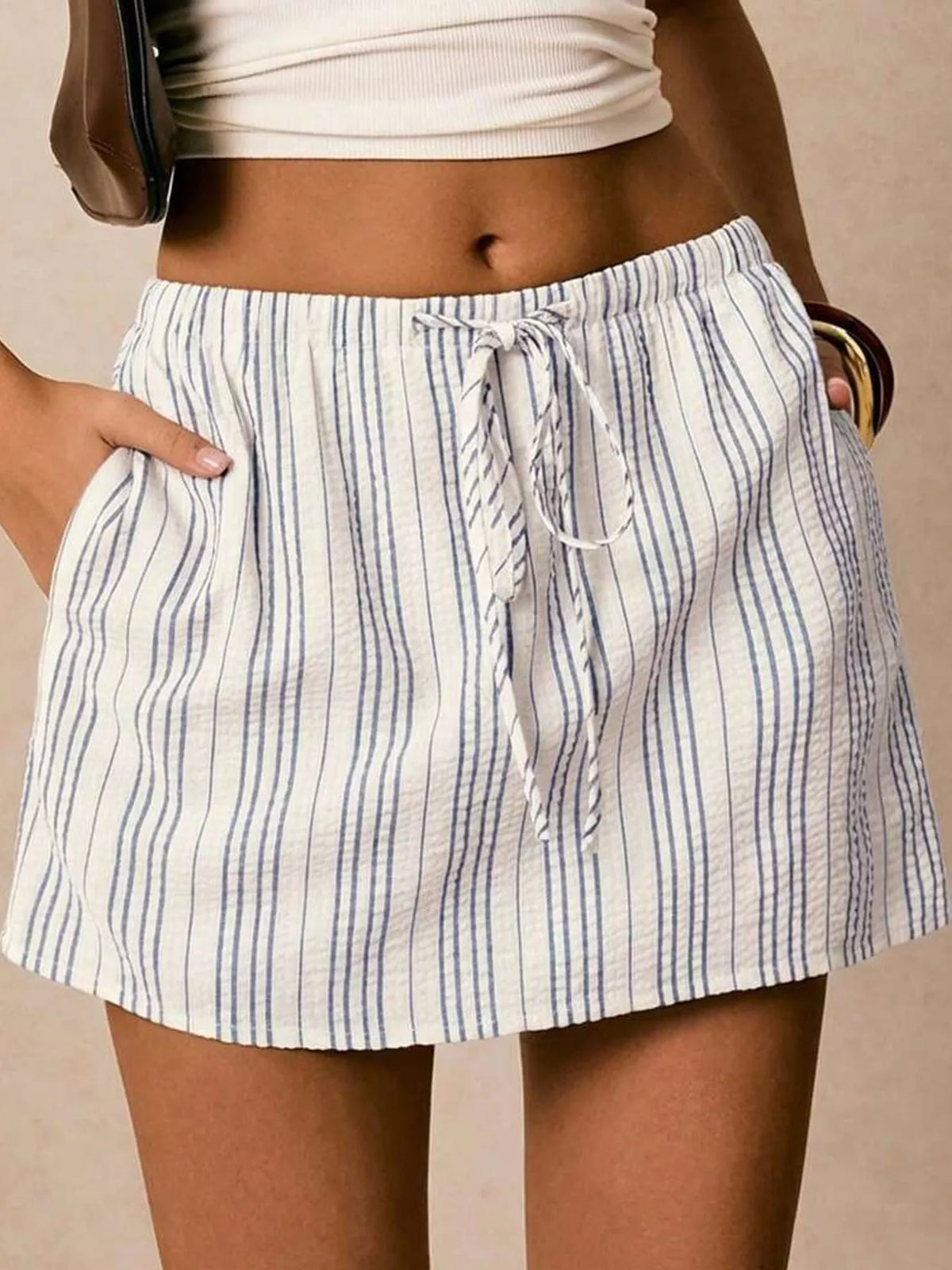 Striped Drawstring Mini Skort