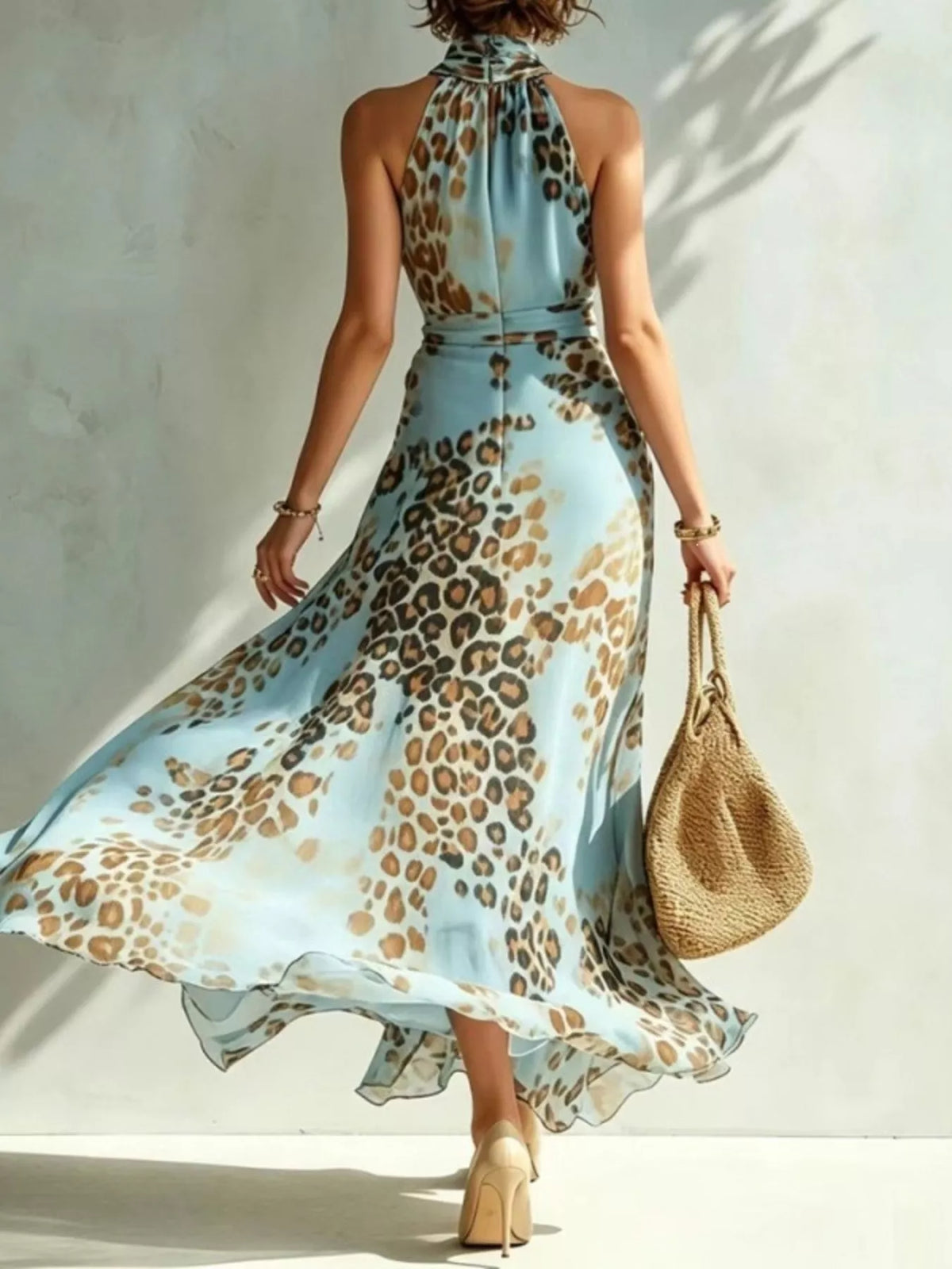 Leopard Print Sleeveless Maxi Dress by Kaelinne