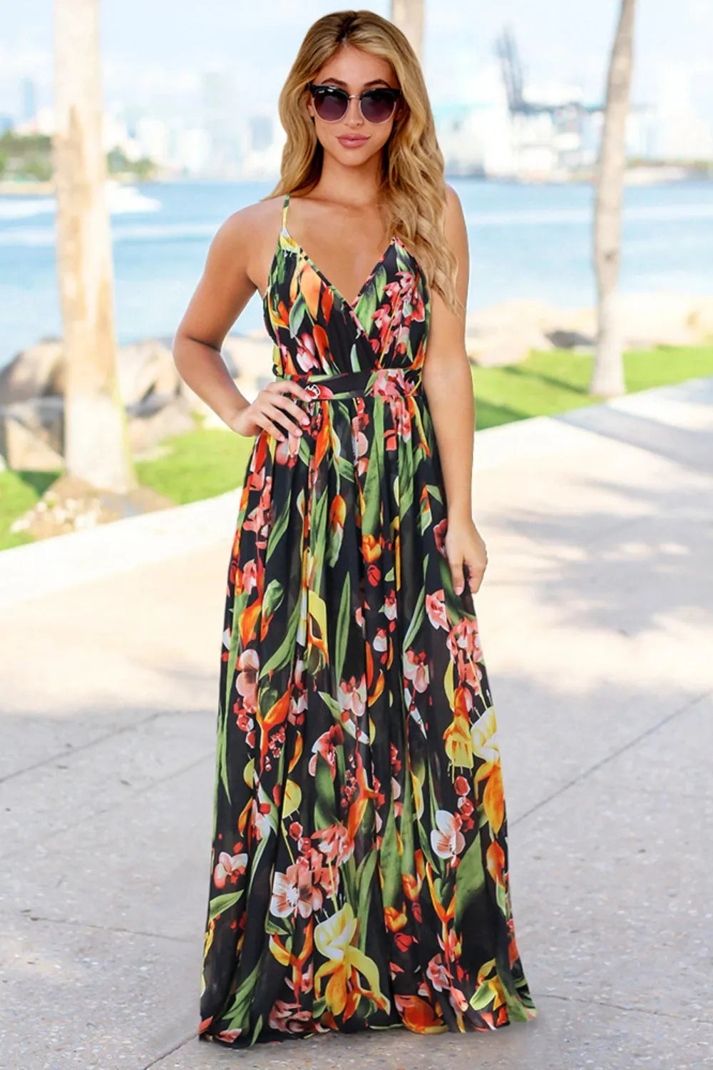 Crisscross Surplice Printed Cami Dress