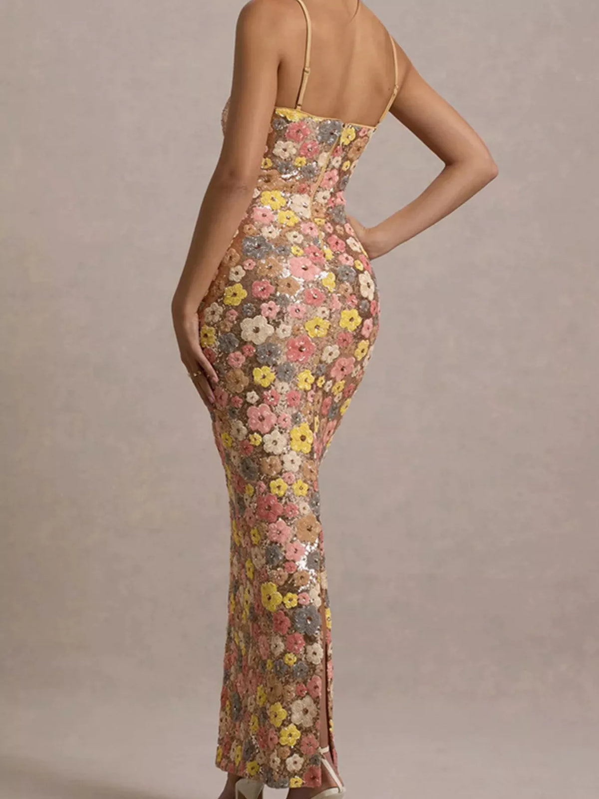 Sequin Embellished Bodycon Maxi Dress in Multicolor
