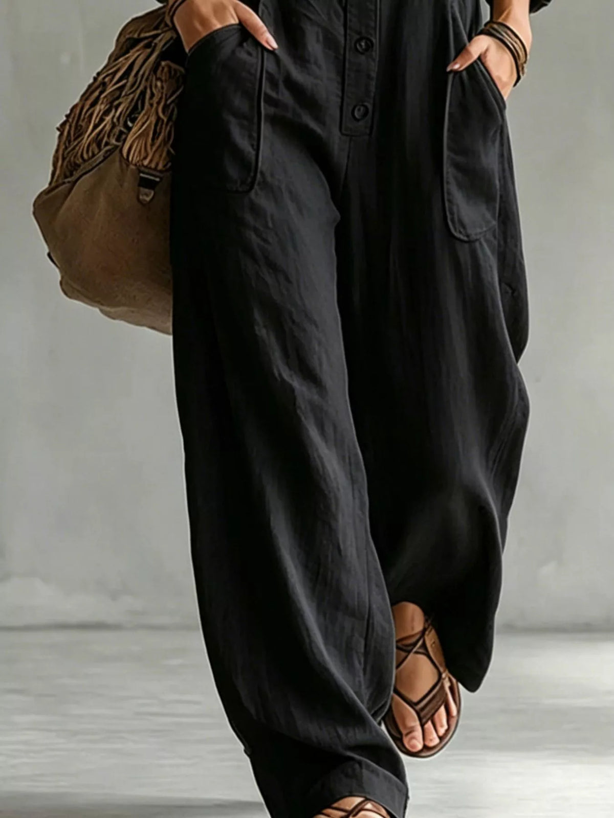 Long Sleeve Button Front Jumpsuit
