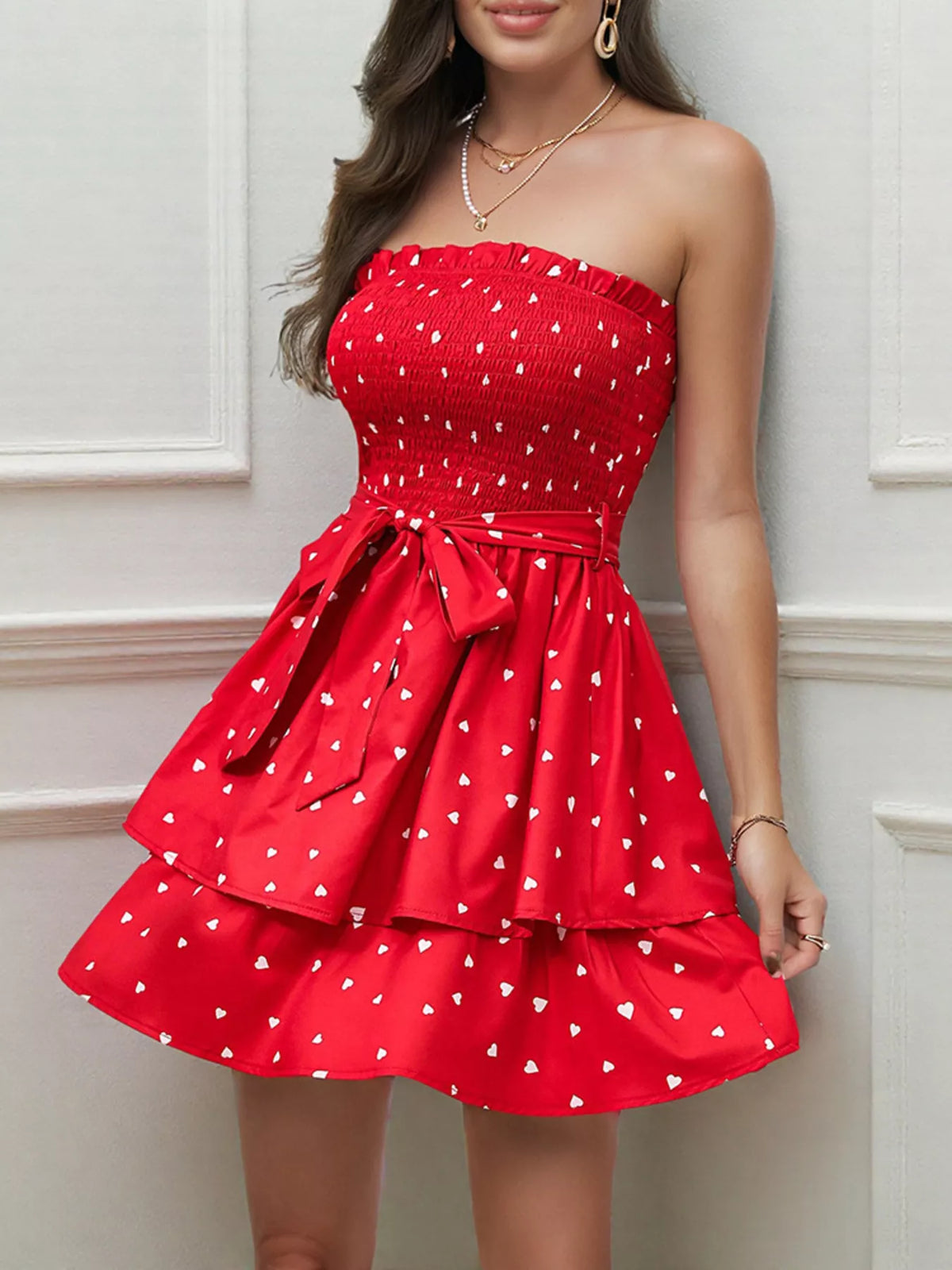 Smocked Tube Mini Dress in Deep Red