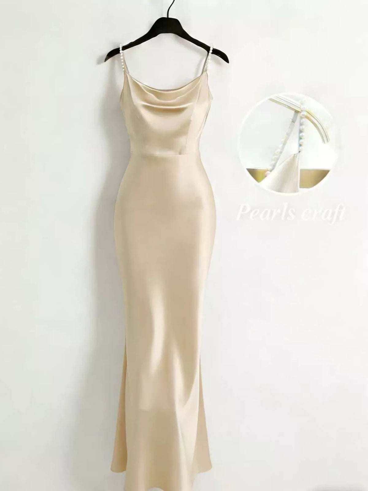Pearl Strap Satin Maxi Dress