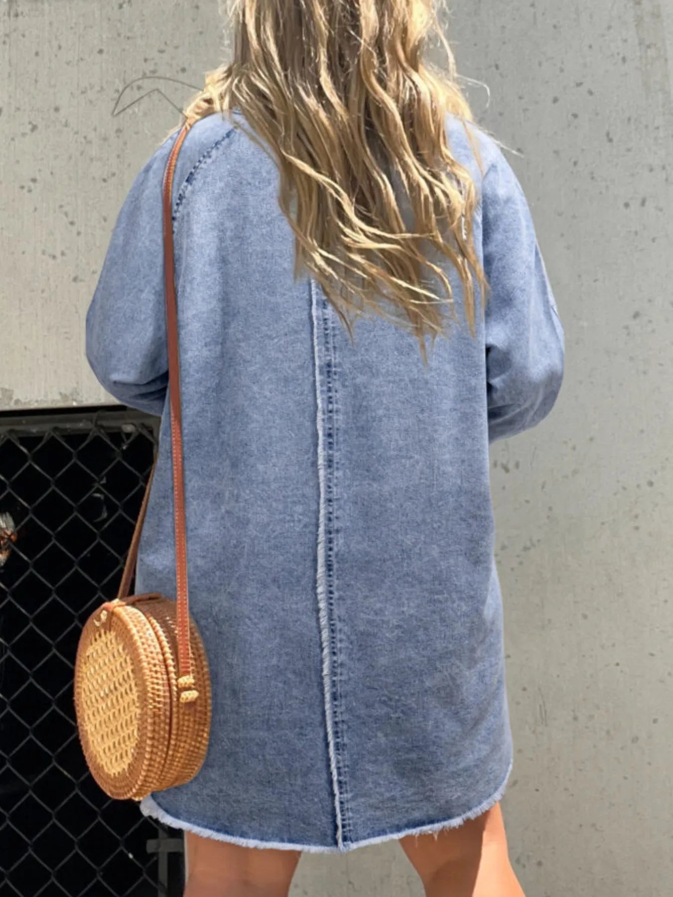 Oversized Button-Front Denim Shirt Dress