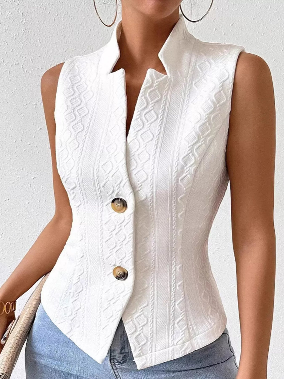 Textured Slim-Fit Button-Down Vest Coat