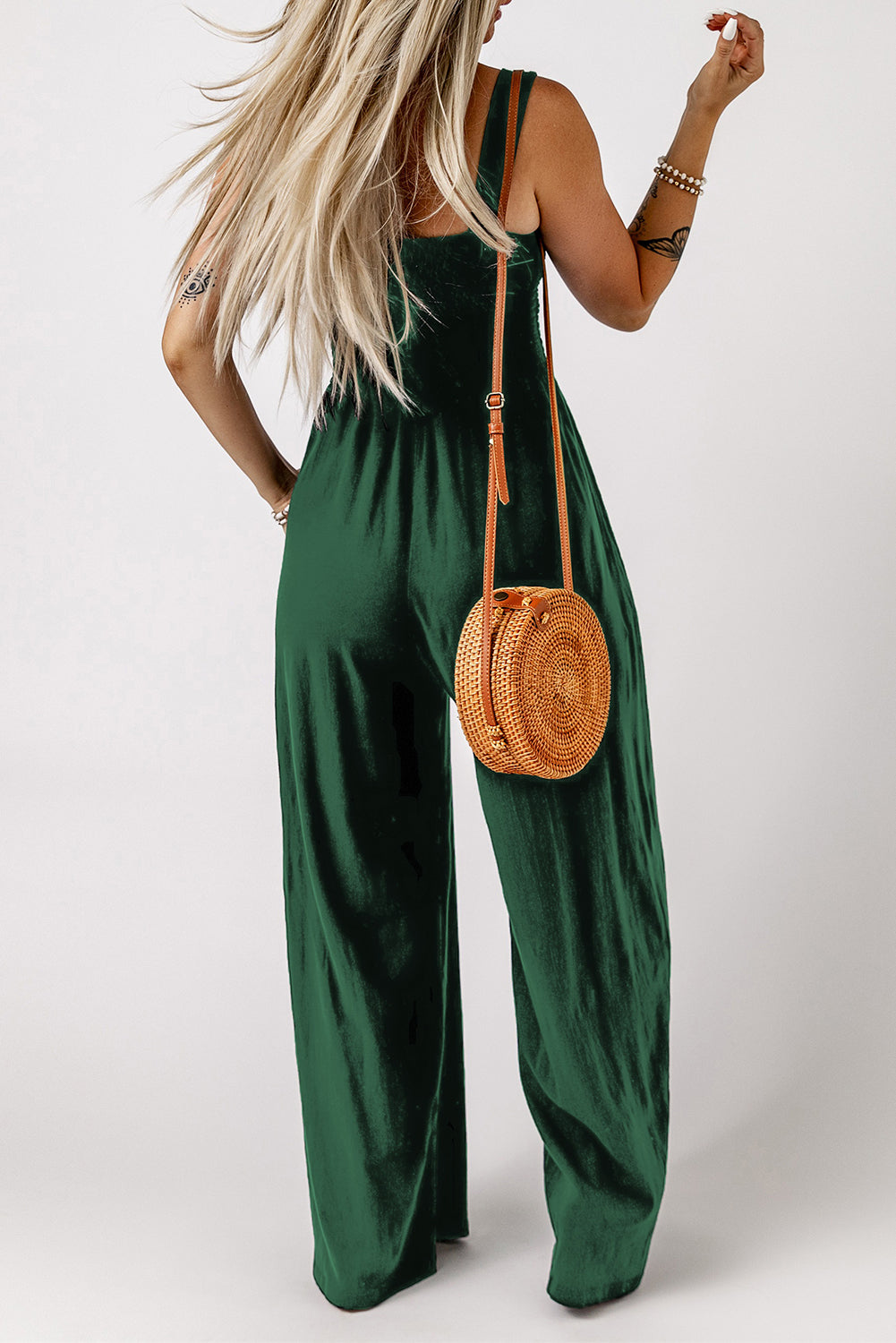 Smocked Square Neck Wide Leg Jumpsuit