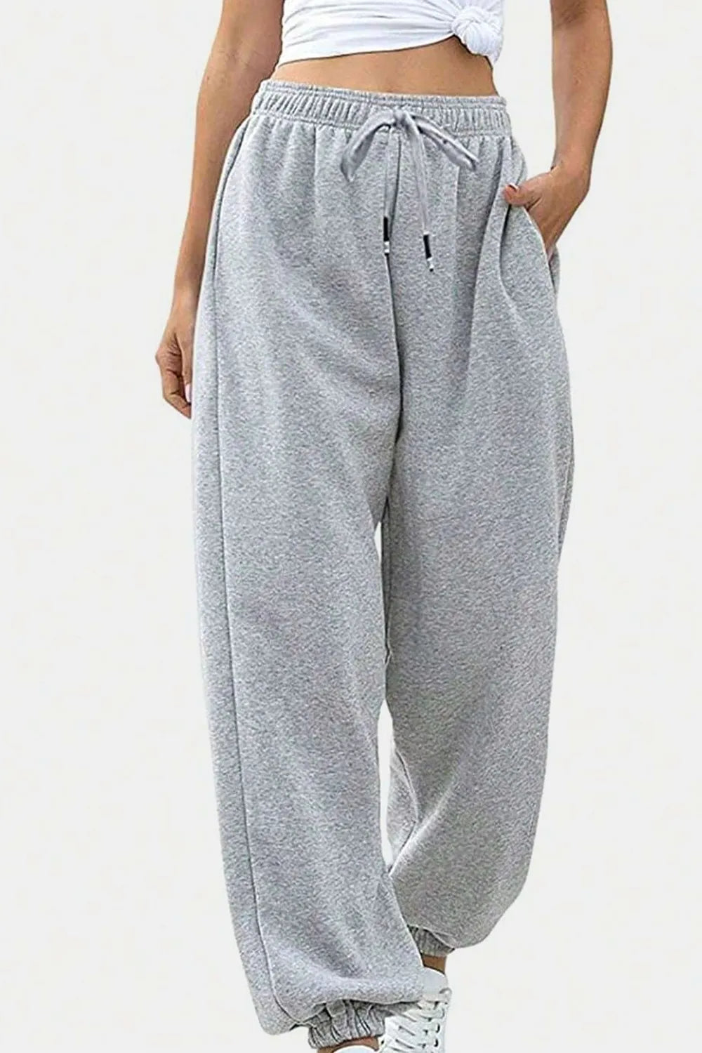 Tie-Waist Joggers with Pockets in Neutral Shades by K&L