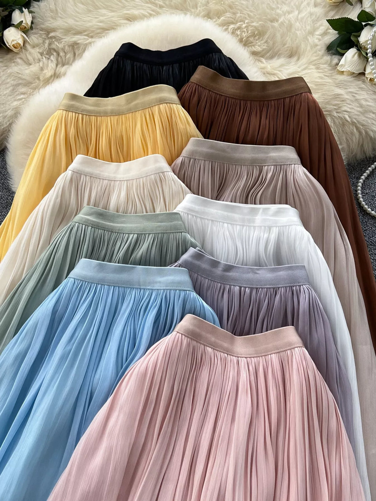 Pleated High-Waist Maxi Skirt