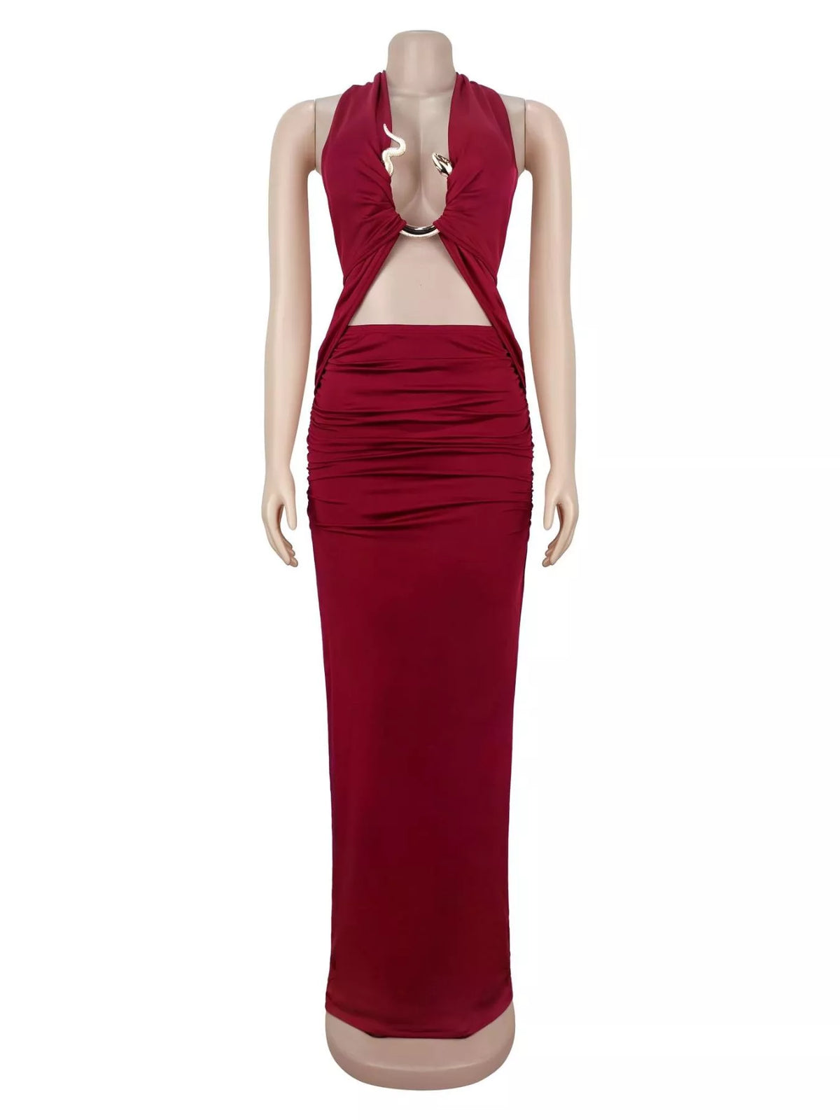 Backless Cut-Out Maxi Dress with Gold Hardware