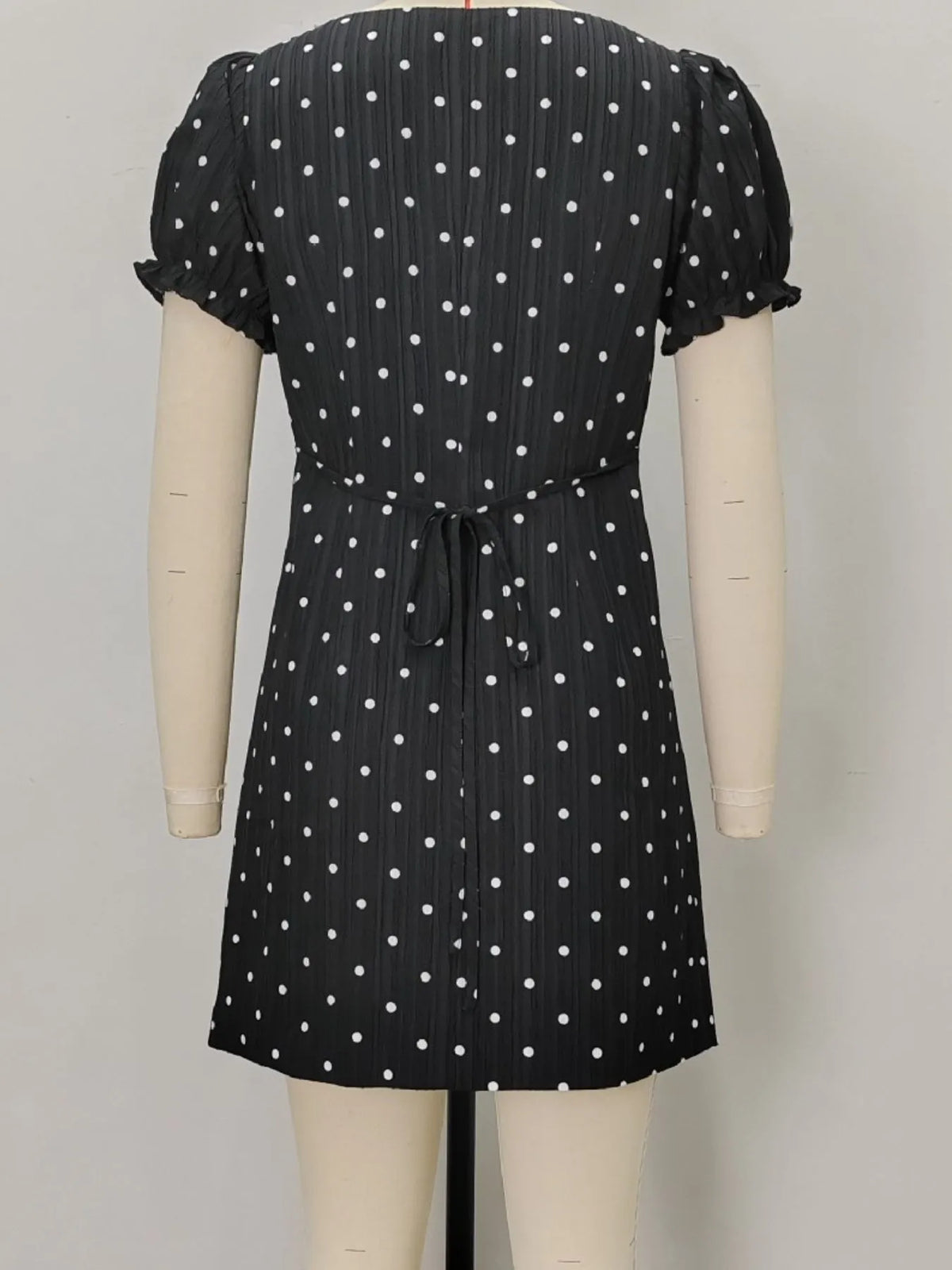 Polka Dot Puff Sleeve Mini Dress in Black