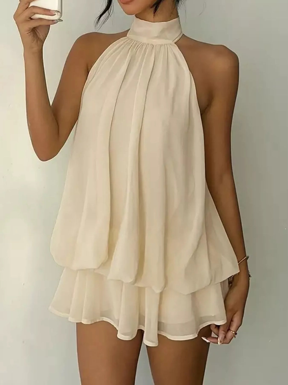 Tied Halter Chiffon Mini Dress