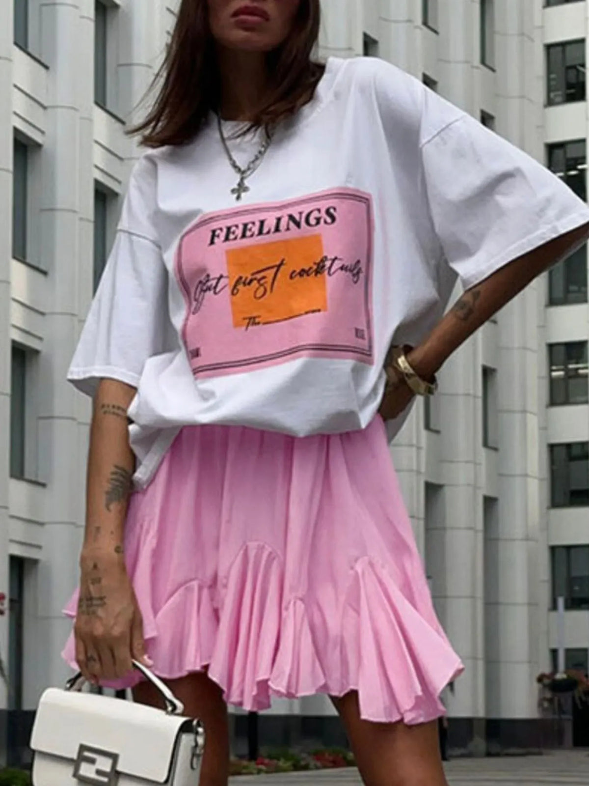 Ruffled-Hem Elastic Waist Skirt