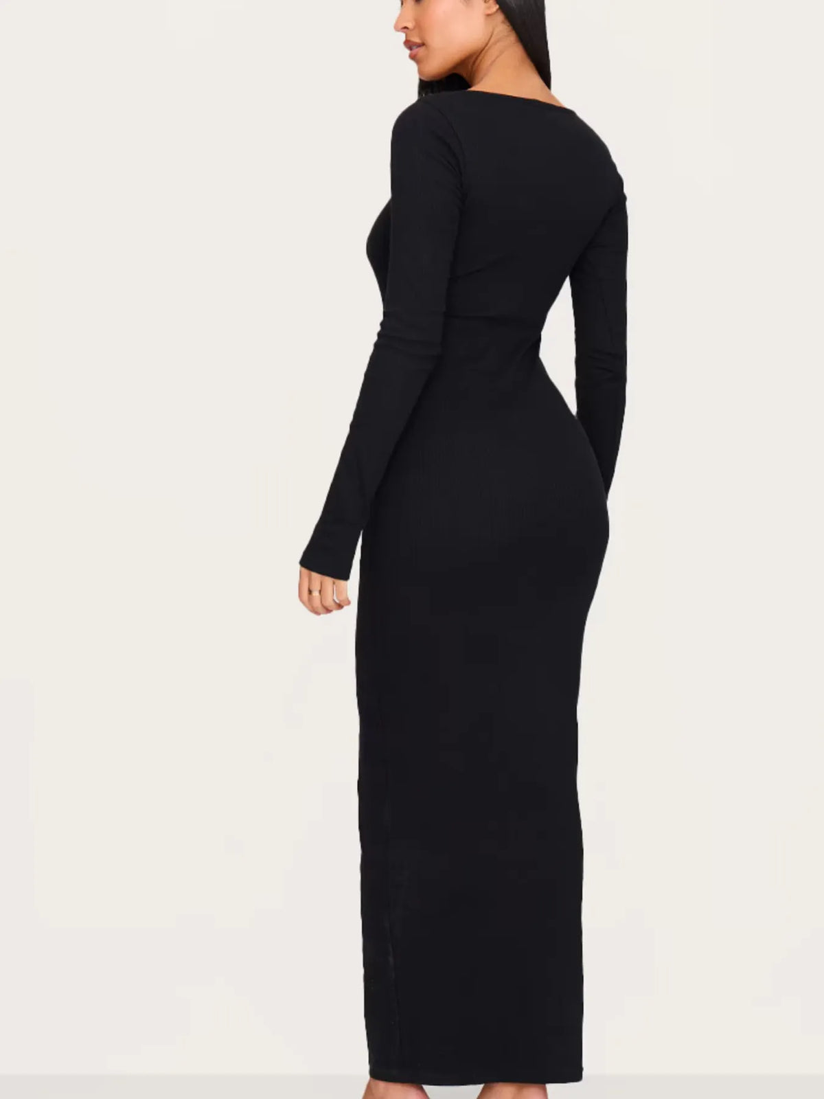 Round Neck Bodycon Maxi Dress in Black