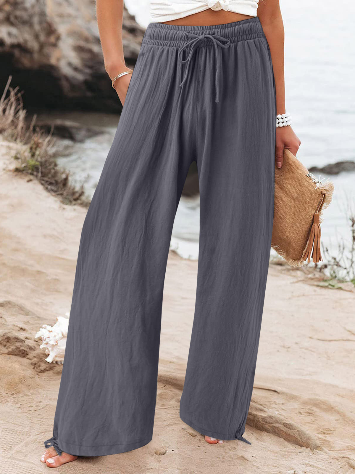 Pocketed Drawstring Wide Leg Pants