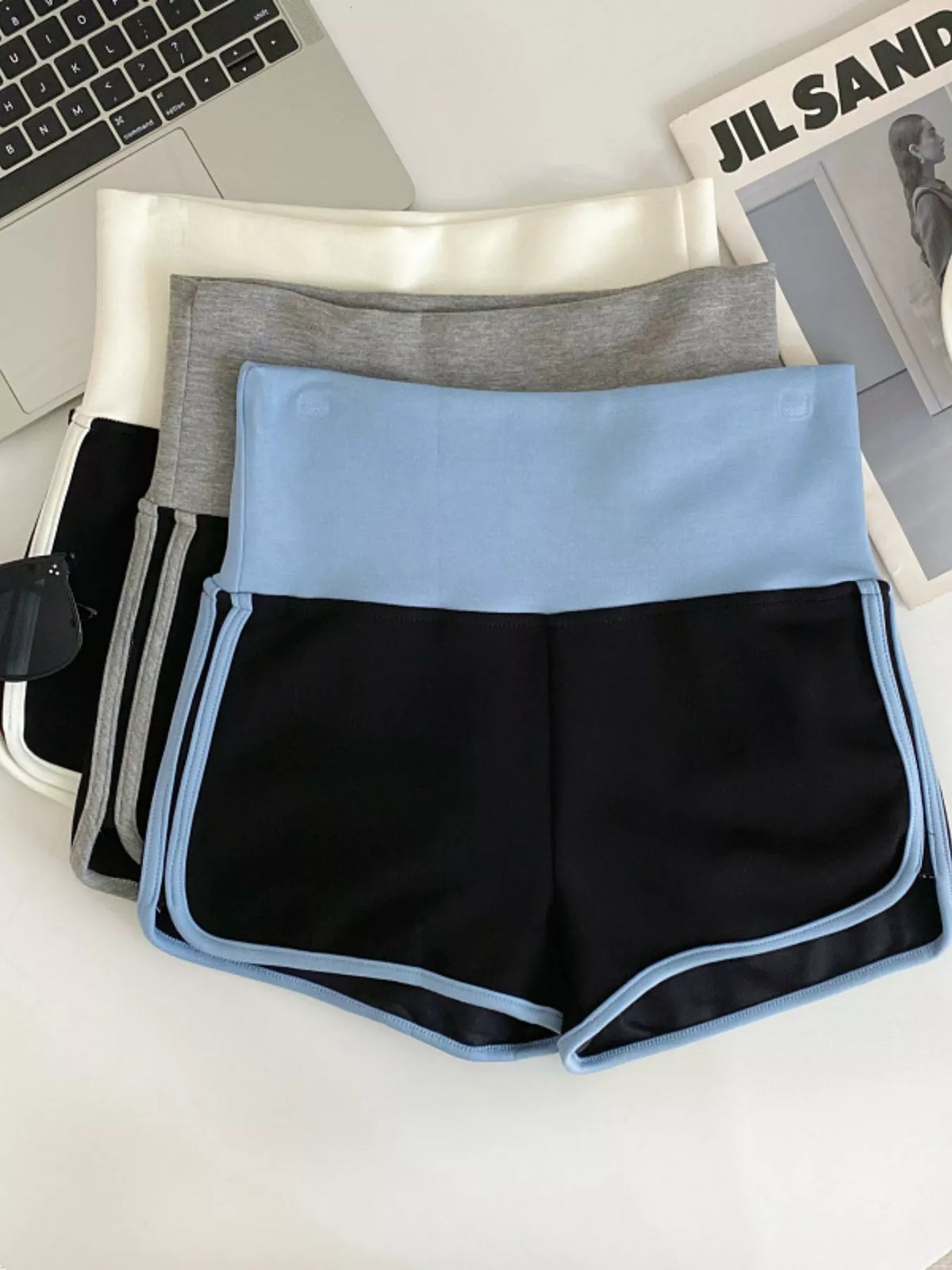 High-Waisted Contrast Trim Shorts