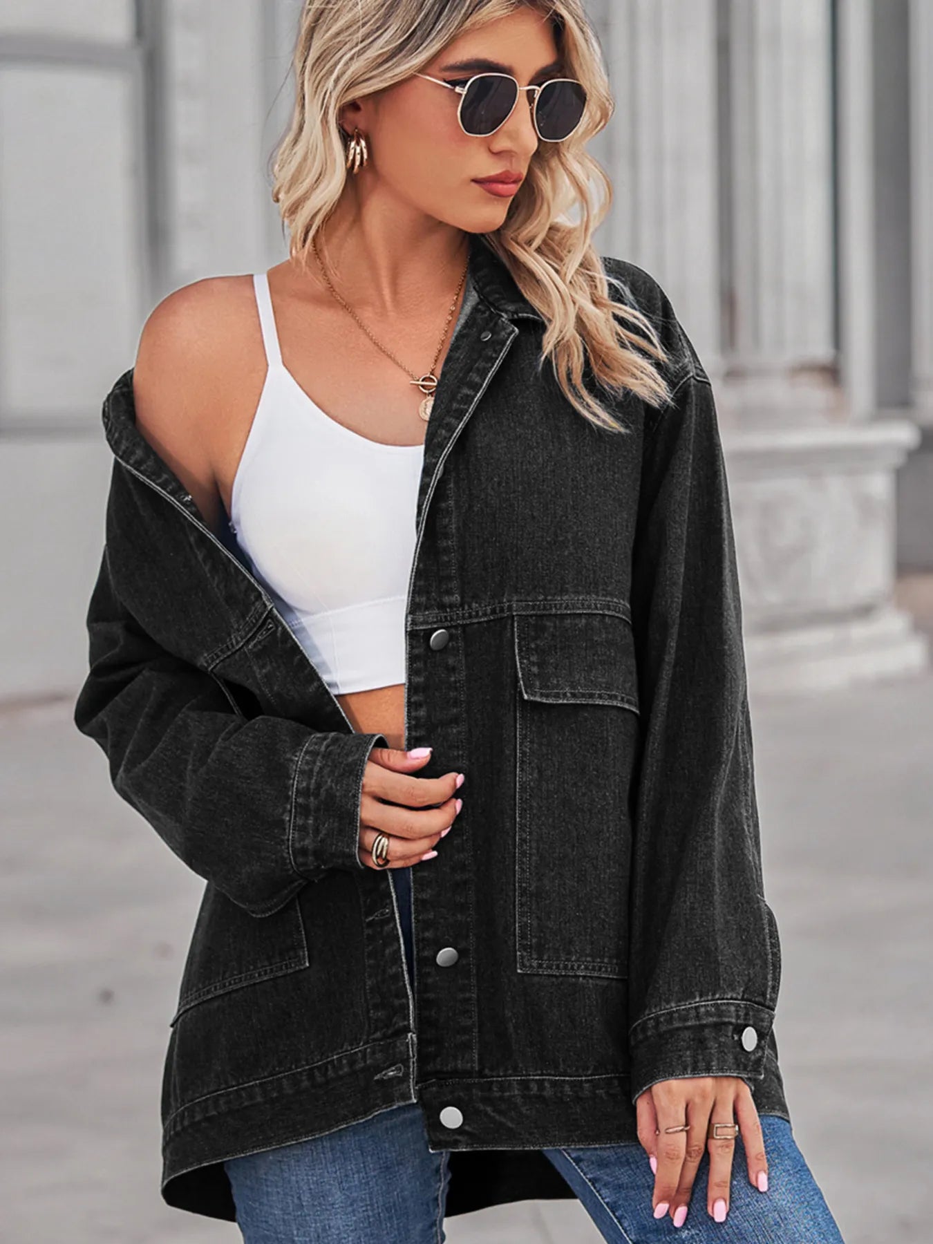 Oversized Long Sleeve Denim Jacket by Moni Wear