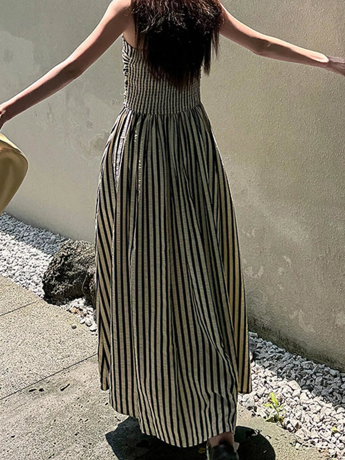 Striped Spaghetti-Strap A-Line Maxi Dress