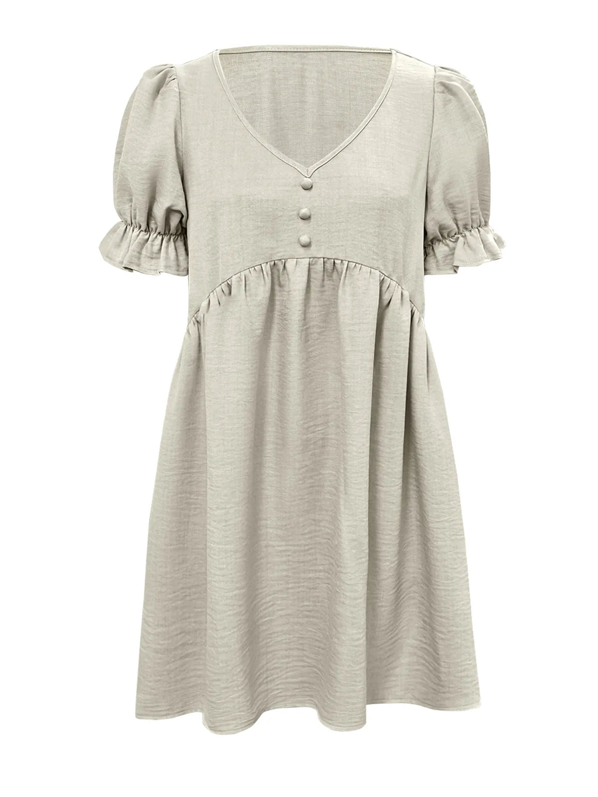 Puff Sleeve Babydoll Dress in Beige