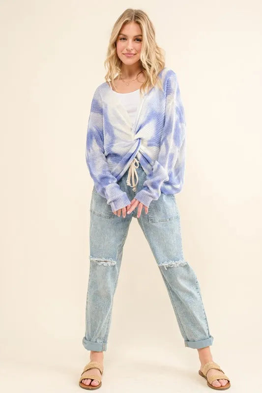 And The Why Tie Dye Twisted Sweater in Blue
